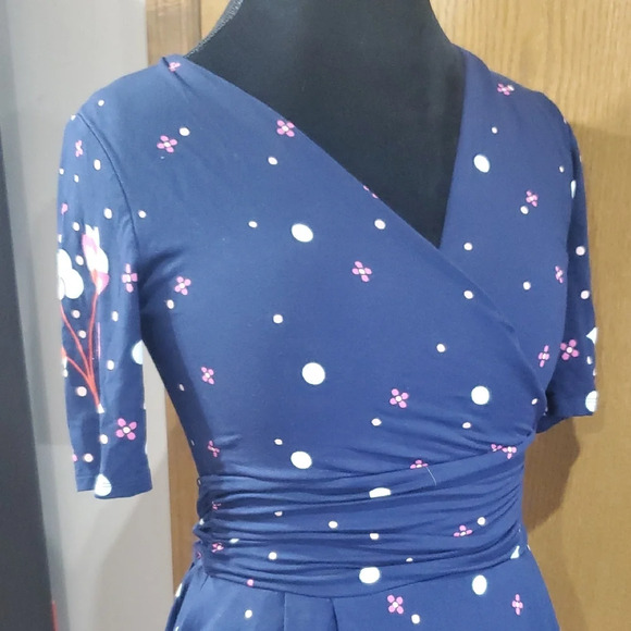 Boden Blue and Pink Floral Faux Wrap Midi Dress - Picture 4 of 9